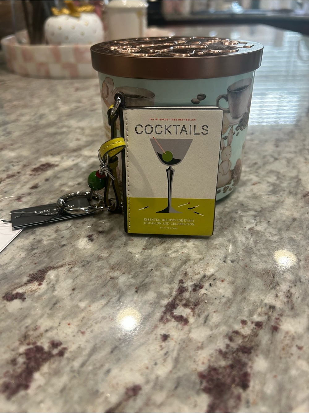 kate spade Leather Cocktail Recipe Book Bag Charm w/real recipes inside!